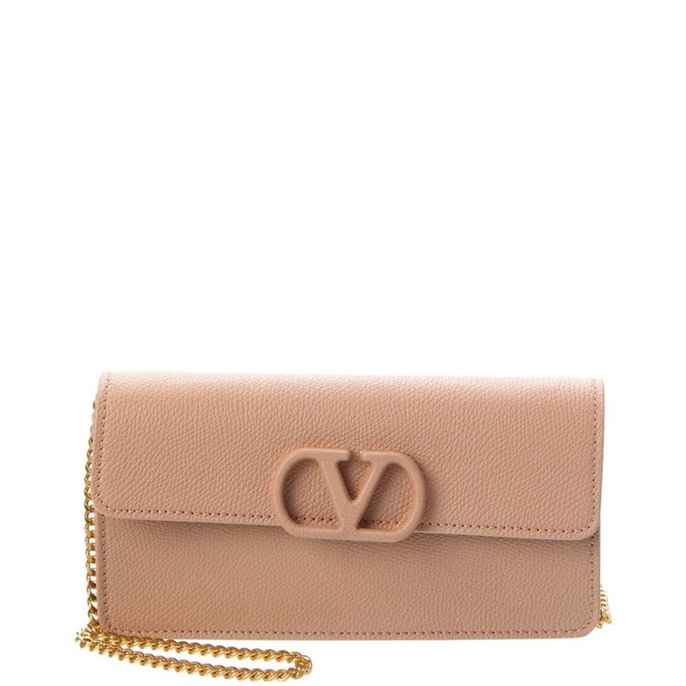Valentino Vlogo Signature Leather Wallet On Chain, Pink